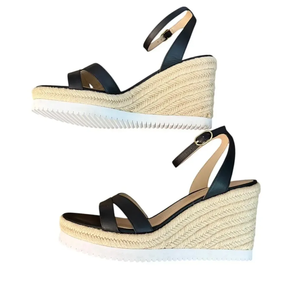 Stuart Weitzman Catalina Patent Leather Black Espadrille Sandals – Sz 9.5B